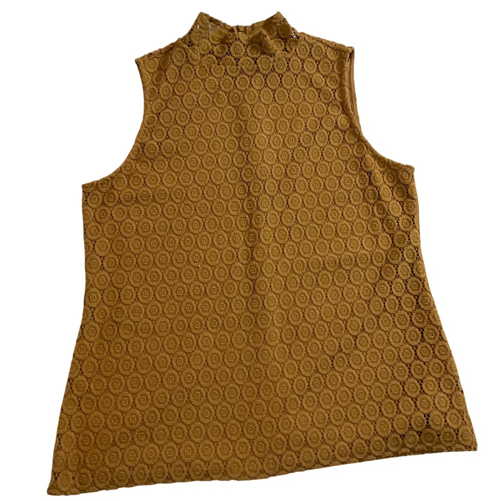 Charter Club Women's Sleeveless Retro Mock Neck Lace Top Gold Color Size Large